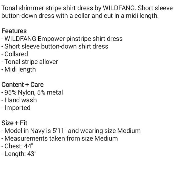 WILDFANG Navy Short sleeve button-down midi length pinstripe shirt dress Large - Picture 8 of 14